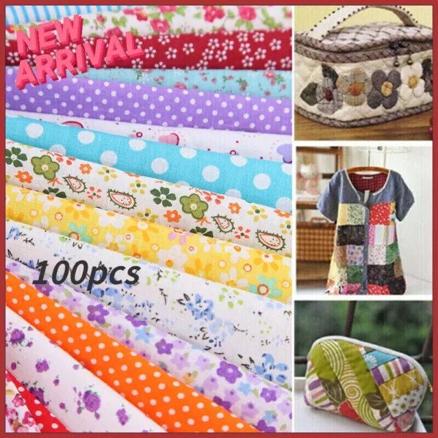 100Pcs Cotton Fabric Patchwork Quilting Squares Designs Machine DIY Sewing 4''