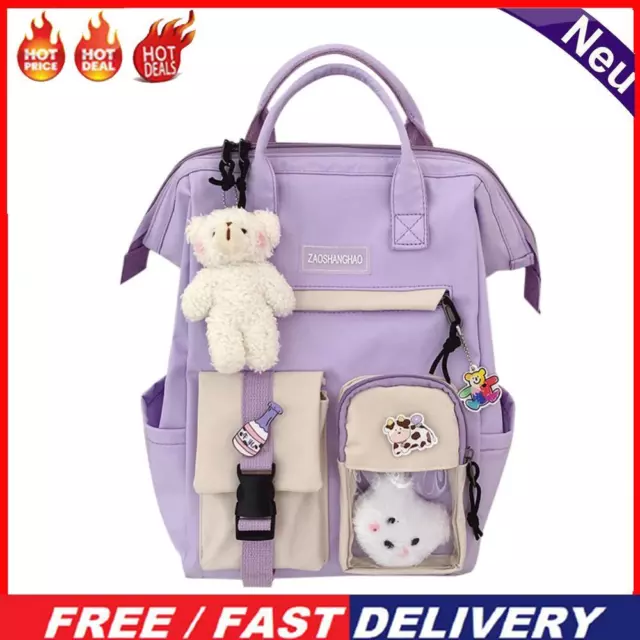 Women Fashion Contrast Color Backpack Travel School Large Cute Knapsack (Purple)