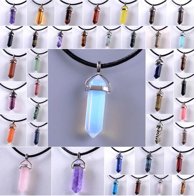 Natural Crystal Necklace Gemstone Rock Quartz Healing Point Chakra Stone Pendant