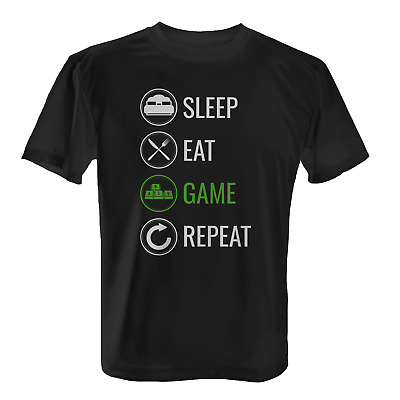 Sleep Eat GAME repeat TASTIERA T-shirt WASD IDEA REGALO PC Gamer Gioco