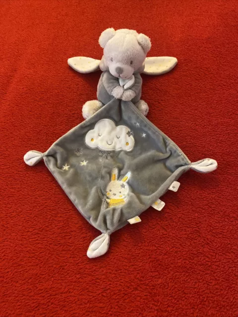 🇫🇷Doudou Ours Déguisé En Lapin Mouchoir Gris Nuage Brodé MAX ET SAX NEUF