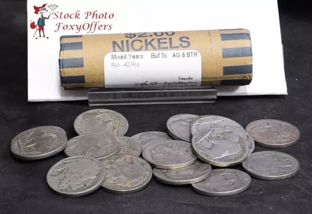 Buffalo Nickel Mixed Years Roll - Average (AG-Btr) (40 Coins)
