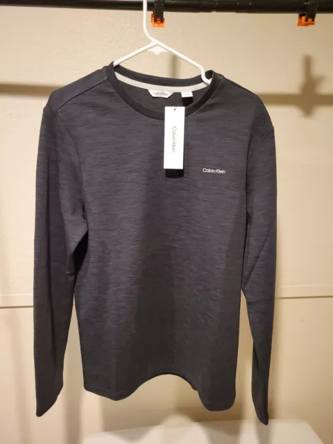 Calvin Klein Shirt Mens Small Black Spacedye Long Sleeve Crew Neck Pullover