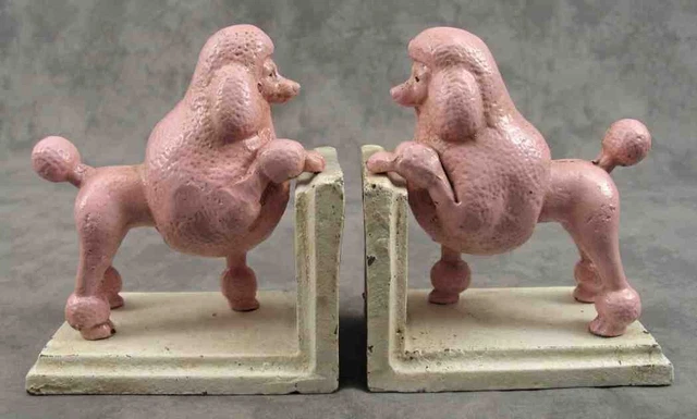 PAIR OF PINK STANDARD POODLE Cast Iron HEAVY BOOKENDS Book Ends