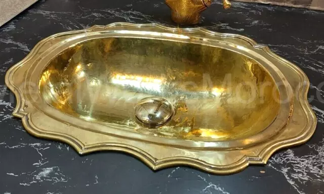 Classic Unlacquered Solid Brass Bathroom Sink ( 14" x 17" )  With Overflow Hole