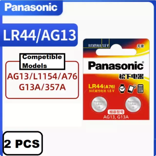 2 X Panasonic Ag13 Lr44 1.5V Alkaline Button Cell Batteries Battery Ship Sydney
