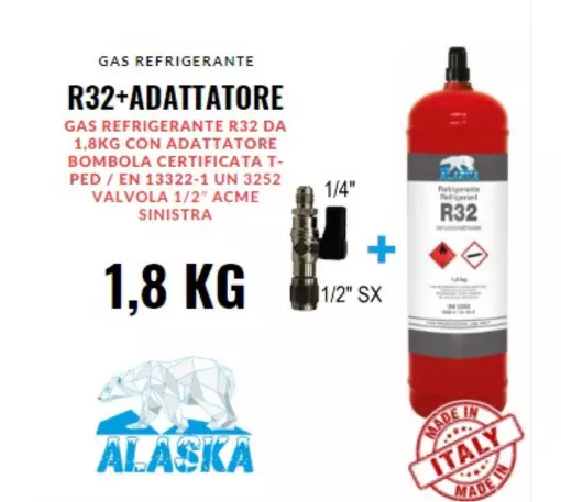 Gaz R32 Refroidissement Recharge 2 KG Net Avec Adaptateur