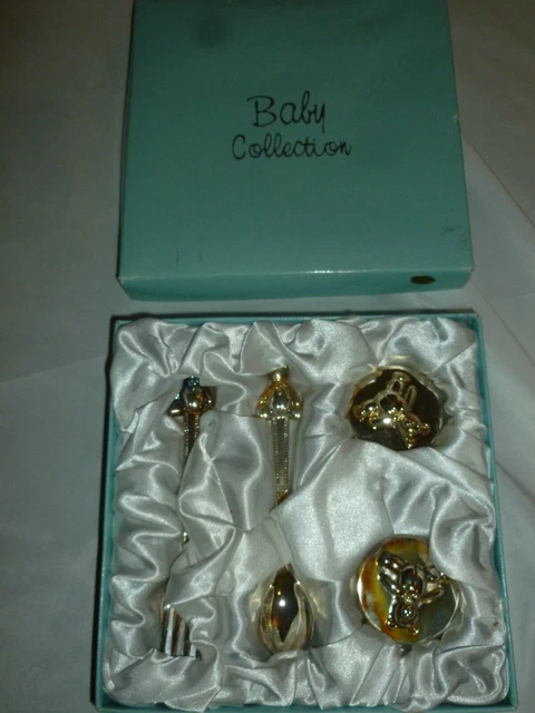 Baby Collection Silver Plate Fork Spoon Gift Set First Curl First Tooth Unused