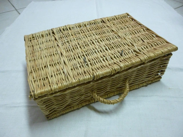 Panier De Pêche Vintage En Osier - Années 1950 - Siège Intégré - UK
