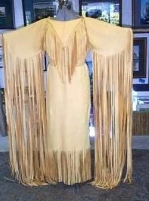 Native American Woman's Leather Long Fringes Wedding Dress Powwow Regalia