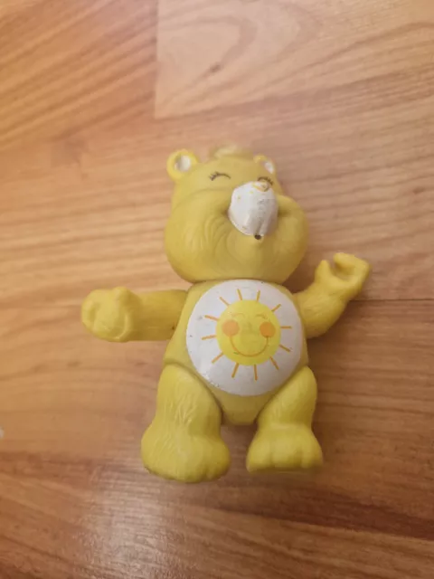 10Cm Vintage 1980'S Agc Yellow Sunshine Care Bears Poseable Bear Figure