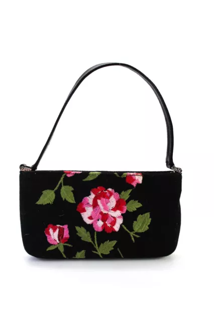 Rafe New York Womens Embroidered Floral Zipped Top Handle Handbag Black