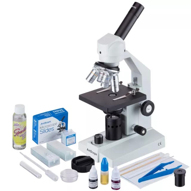 AmScope 40x-2500x Cordless LED Compound Biological Microscope with Extensive Sli