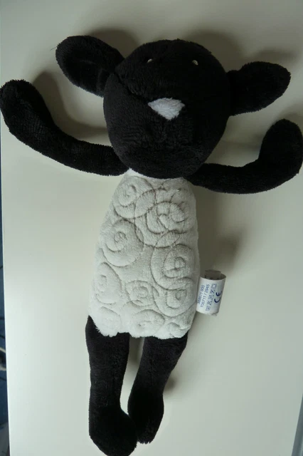 90. DOUDOU PELUCHE OBAIBI OKAIDI MOUTON Noir et blanc spirales - EXCELLENT ETAT