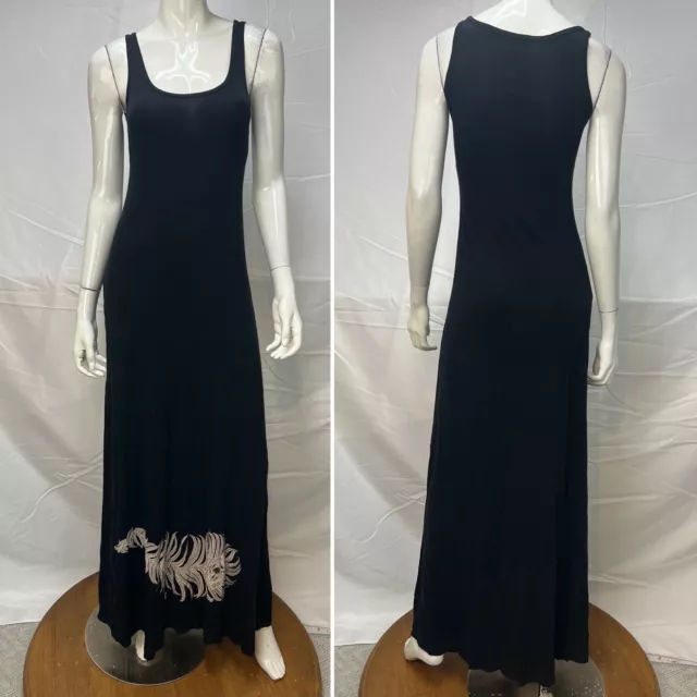Lauren Moshi Beverly Hills Medium Long Black Diamonds Feather Modal Maxi Dress