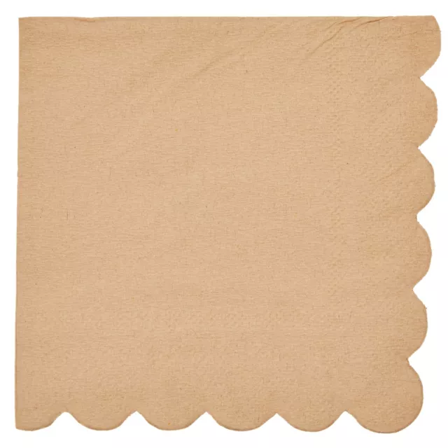 100 Pack Disposable Brown Paper Napkins with Scalloped Edges for Wedding, 5 In