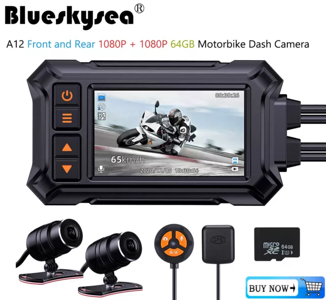 Motorcycle Camera Dual Front and Rear 1080P WIFI GPS Motorbike Dash Camera 64GB