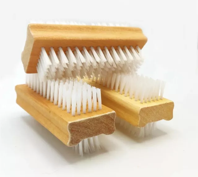 3 x Double-Sided Wooden Nail Scrubbing Brush Soft Cleaning Bristles