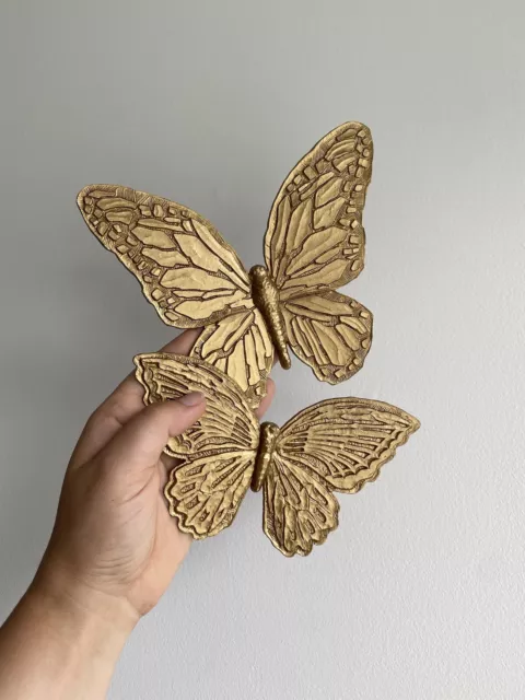 Vintage MCM Set of 2 HOMCO Gold Butterfly Burwood Wall Hanging Decor