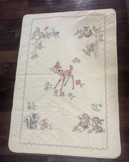 VINTAGE DISNEY BAMBI Quilted Baby Crib Blanket Paragon Needlecraft
