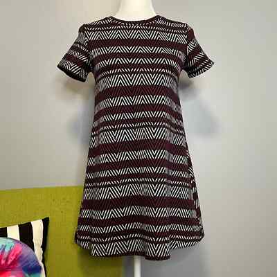 Zara Striped Chevron Short Sleeve Mini Swing Dress Red Black White Small