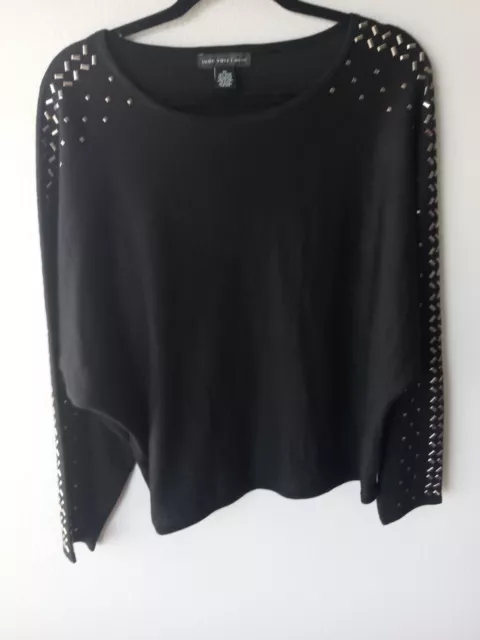 Women's Joan Vass Black Boatneck Pullover Dolman Sleeve Sweater  Size XL