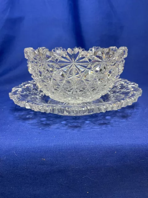 Hawkes American brilliant cut glass Russian pattern finger bowl and liner
