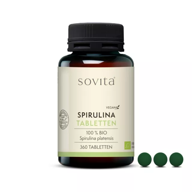 sovita Spirulina Tabletten | 360 Presslinge à 400 mg in Bio-Qualität | VEGAN