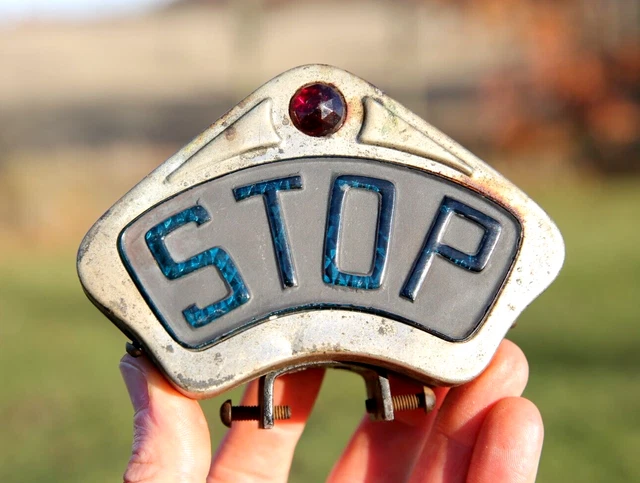 VINTAGE STOP BRAKE Car Motorcycle Light Rare Blue Glass Red Jewel