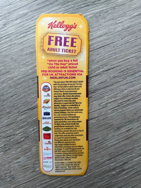 Free Adult Ticket Voucher - with online code - Legoland,Alton Towers,Chessington