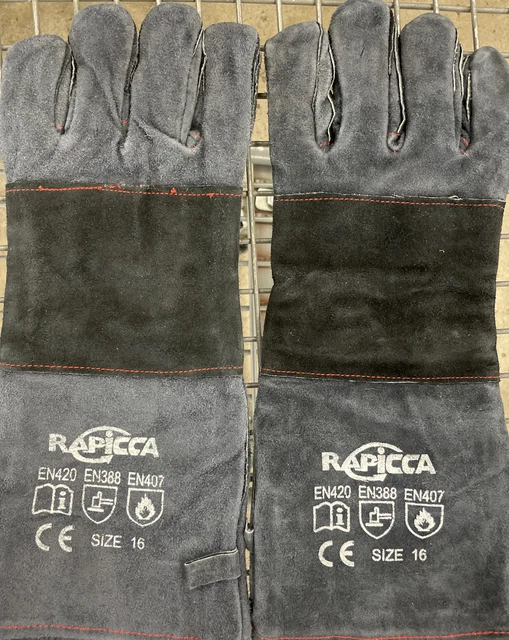 RAPICCA Animal Handling Gloves - Bite Proof - Reinforced Leather Welding Size 16