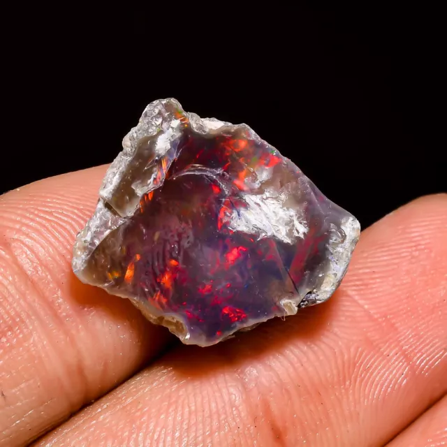 100% Natural Welo Fire Black Ethiopian Opal Rough Gemstone 18X13X12 MM 7.5 Cts.