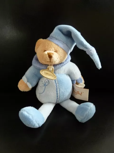 2- DOUDOU HOCHET BABY NAT OURS babynat'  Bleu GRELOT 18 cms   EXCELLENT ETAT