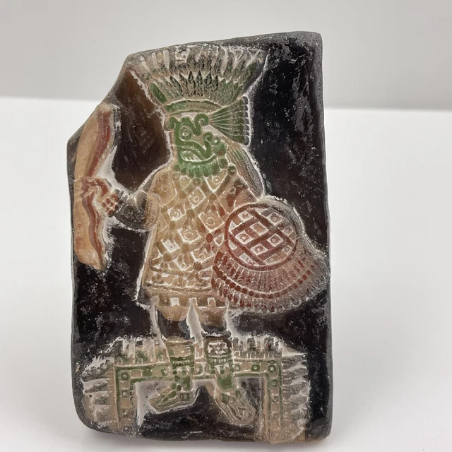 Aztec Mayan Style Terracotta Clay Stamp Warrior With Shield Figural Handle Aztec Mayan Style Terracotta Clay Stamp Warrior With Shield Figural Handle