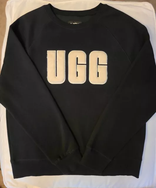 UGG Madeline Fuzzy Logo Pullover Sweatshirt Black Cozy Knit  Medium Crew Neck