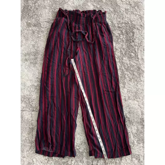Hollister Womens Crop Wide Leg Pants Red Black Stripe Belted Tie Waist Pockets M