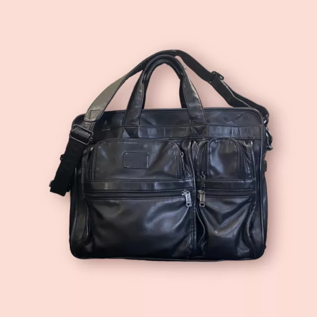 TUMI Alpha Series Black Napa Leather Expandable Briefcase 9621D3 Carry On