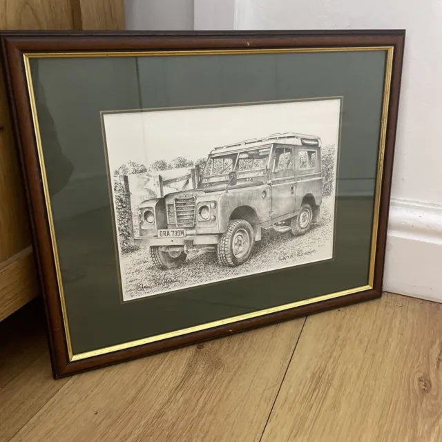 Land Rover Pencil Sketch Original Print Chris Hutchins B. A Framed Print Signed
