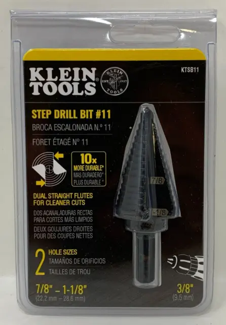 Klein Tools #11 7/8”- 1 1/8” Step Drill Bit Double-Fluted (KTSB11) NEW