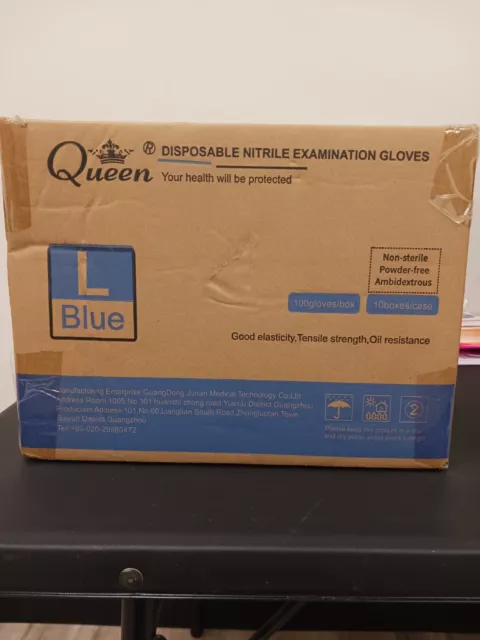 QUEEN Nitrile Gloves -  Blue, Non-Sterile, Powder-Free - Case of 1000