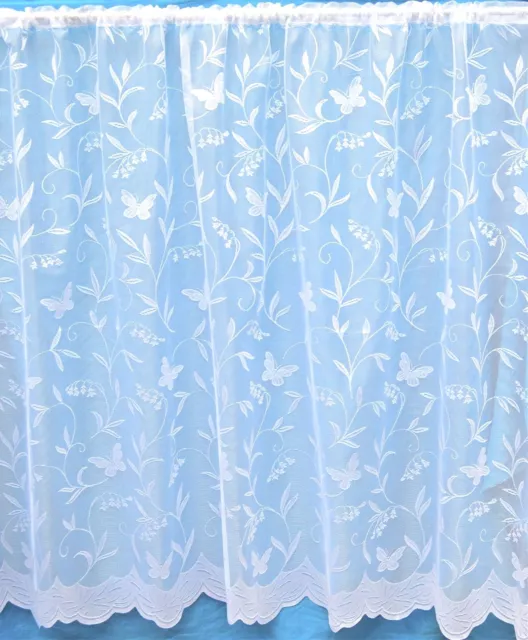 Butterfly An All Over Straight White Net Curtain With Scalloped Base Per Metre