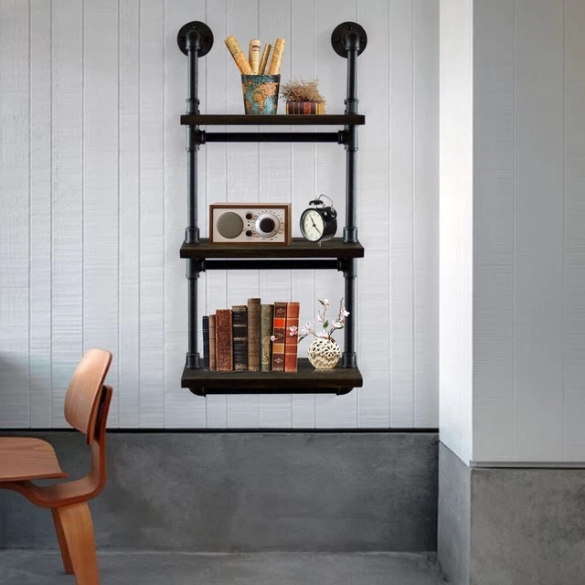 AMERICAN INDUSTRIAL PIPE Shelving Wall Mounted Rustic Metal Floating