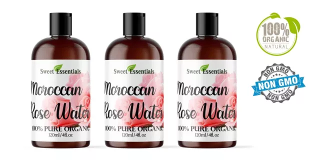 Organic Rose Water | 4oz | Pack of 3 | Imported from Morocco | 100% Pure