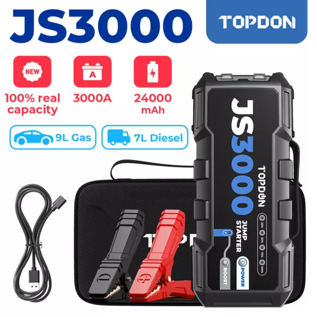 TOPDON 3000A CAR Jump Starter 24000mAh Rescue Booster Battery Charger Power  Bank £129.99 - PicClick UK