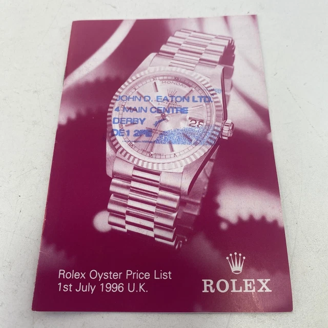 ROLEX OYSTER VINTAGE Watch Catalogue Booklet 1996 Price List Rare £24.