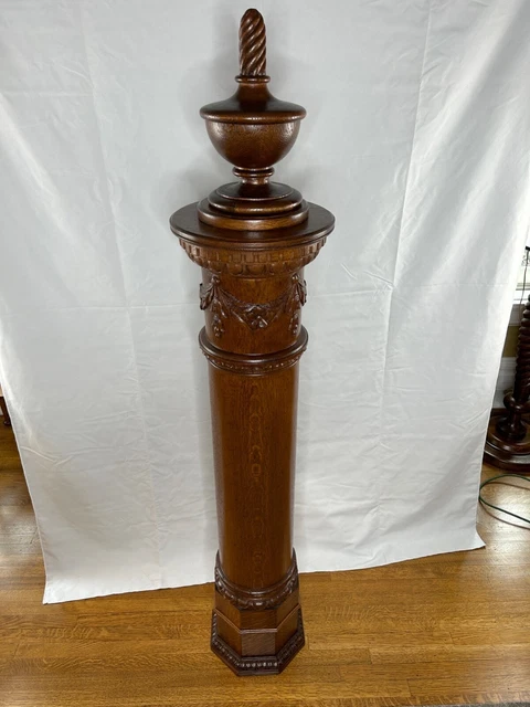 HUGE Quartersawn Carved Oak Round Newel Post Stair Bannister Victorian 60 Tall