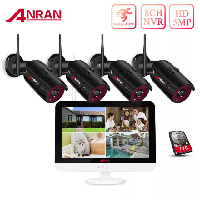 WLAN Überwachungskamera Set CCTV 5MP Funk IP Kamera System Außen 12''Monitor 1TB