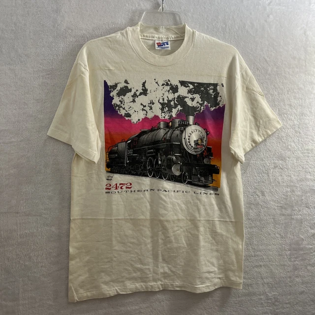Vtg Hanes Beefy T Shirt Mens Medium Southern Pacific Line White Short Sleeve