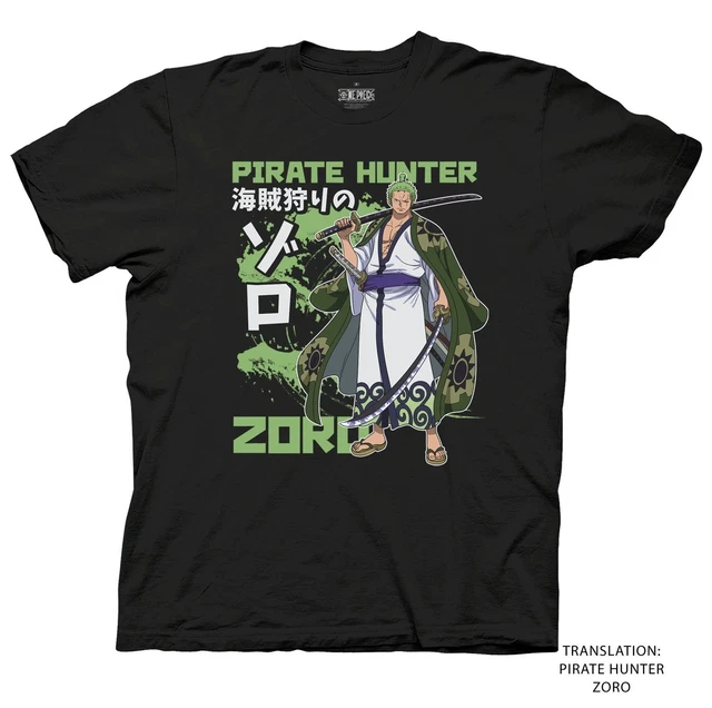 One Piece Zoro Pirata Cacciatore Kanji Licenza Ufficiale Adulto T-Shirt