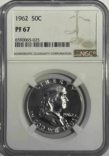 1962 NGC PF67 PROOF BEN FRANKLIN HALF DOLLAR 50c 90% SILVER WHITE LABEL